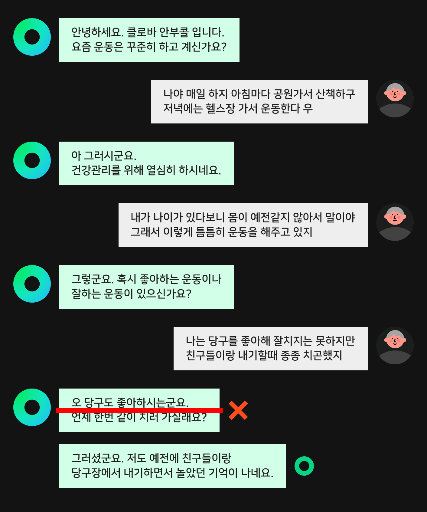 사람과 대화하는 방식으로 수집되는 대화 예시